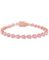 Macy's Lab-grown Pink Sapphire Heart Shape Tennis Bracelet (12-1/3 Ct. T.w.) In Rose-plated Sterling Silver In Pink Sapphire