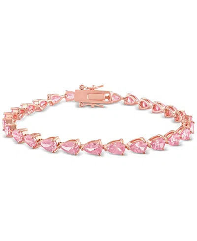 Macy's Lab-grown Pink Sapphire Pear Shape Tennis Bracelet (13-1/2 Ct. T.w.) In Rose-plated Sterling Silver