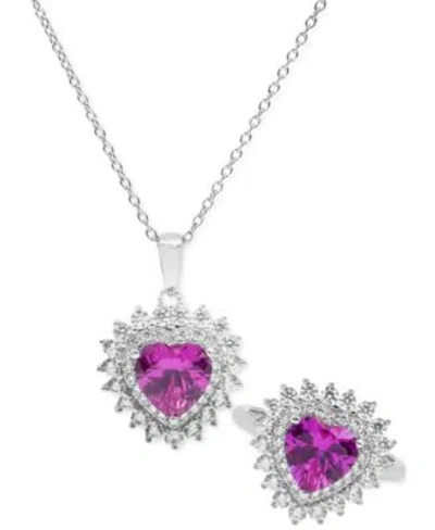 Macy's Lab Grown Pink White Sapphire Heart Jewelry Collection In Sterling Silver In Amethyst