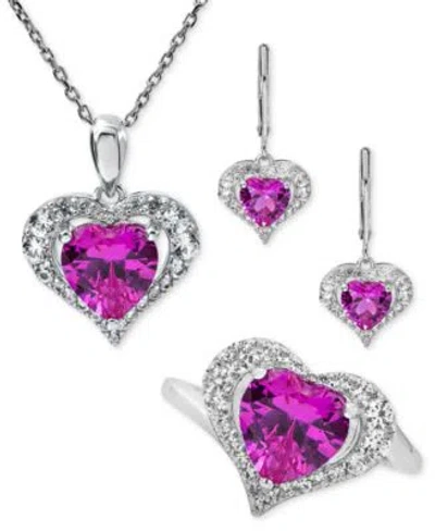 Macy's Lab Grown Pink White Sapphire Heart Shaped Jewelry Collection In Sterling Silver In Ruby
