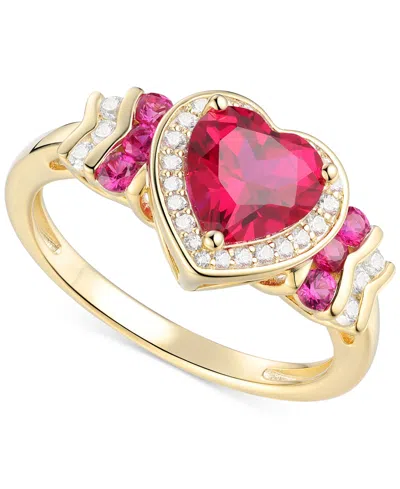 Macy's Lab Grown Ruby (1-1/2 Ct. T.w.), White Sapphire (1/4 Ct. T.w.) & Diamond Accent Heart Ring In 14k Go In 14k Gold Over Sterling Silver