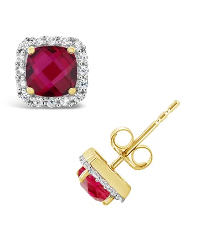 Macy's Lab Grown Ruby (1-1/3 Ct. T.w.) And Lab Grown White Sapphire (1/5 Ct. T.w.) Halo Stud Earrings In 10 In Burgundy