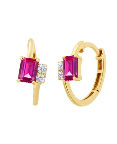 Macy's Lab-grown Ruby (1-1/3 Ct. T.w.) & White Sapphire (1/5 Ct. T.w.) Earring In 14k Gold Over Sterling Si In Pink