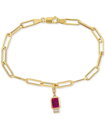 Macy's Lab-grown Ruby (1-1/3 Ct. T.w.) & Lab-grown White Sapphire (1/6 Ct. T.w.) Single Charm Link Bracelet