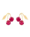 Macy's Lab-grown Ruby (1-1/3 Ct. T.w.) Button Cherry Leaf Earrings In 10k Yellow Gold In Ruby