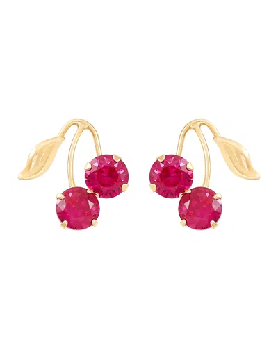 Macy's Lab-grown Ruby (1-1/3 Ct. T.w.) Button Cherry Leaf Earrings In 10k Yellow Gold