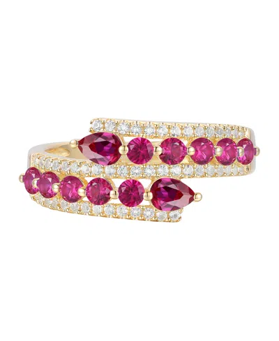 Macy's Lab-grown Ruby (1-1/8 Ct. T.w.) & Lab-grown White Sapphire (1/3 Ct. T.w.) Ring In 14k Gold Over Ster In Multi