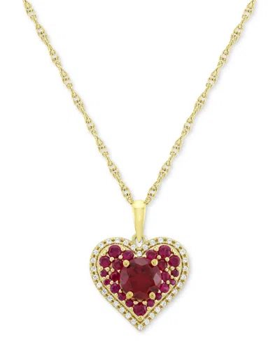 Macy's Lab-grown Ruby (1-5/8 Ct. T.w.) & Lab-grown White Sapphire (1/10 Ct. T.w.) 18" Pendant Necklace In 1