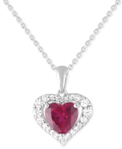 Macy's Lab Grown Ruby 1-7/8 Ct. T.w. Lab-created White Sapphire 5/8 Ct. T.w. Heart Pendant In Sterling Silv In Red