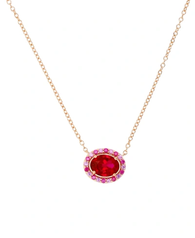 Macy's Lab-grown Ruby (1-7/8 Ct. T.w.) & Lab-grown Pink Sapphire (1/10 Ct. T.w.) Oval Halo 18" Pendant Neck