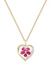 Macy's Lab Grown Ruby (1 Ct. T.w.) & Lab Grown White Sapphire (1/20 Ct. T.w.) Heart Flower Cluster 18" Pend In Ruby