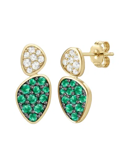 Macy's Lab Grown Ruby (1 Ct. T.w.) & Lab Grown White Sapphire (1/3 Ct. T.w.) Earrings In 14k Gold Over Ster In Green