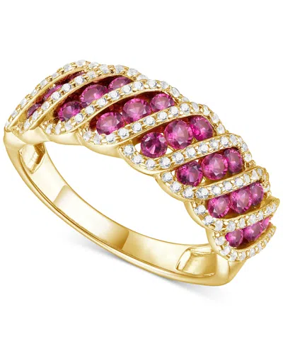 Macy's Lab-grown Ruby (1 Ct. T.w.) & Lab-grown White Sapphire (3/8 Ct. T.w.) Diagonal Row Statement Ring In