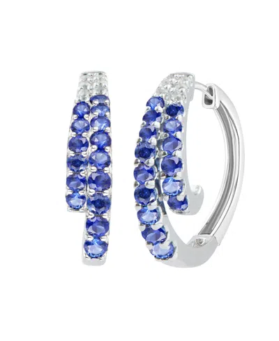 Macy's Lab-grown Ruby (1 Ct. T.w.) And White Sapphire (0.02 Ct. T.w.) Hoop Earrings In Sterling Silver (als In Metallic