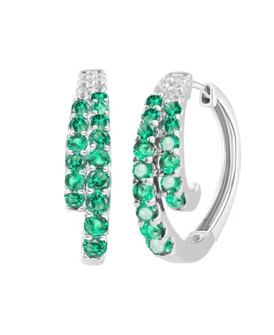 Macy's Lab-grown Ruby (1 Ct. T.w.) And White Sapphire (0.02 Ct. T.w.) Hoop Earrings In Sterling Silver (als In Multi