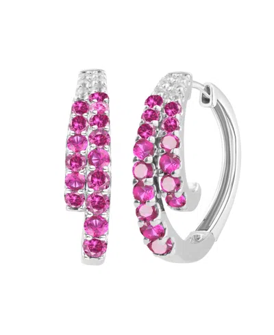 Macy's Lab-grown Ruby (1 Ct. T.w.) And White Sapphire (0.02 Ct. T.w.) Hoop Earrings In Sterling Silver (als In Pink