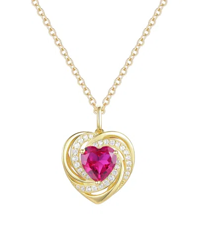 Macy's Lab-grown Ruby (1.1 Ct. T.w.) And White Sapphire (0.03) Heart Pendant Necklace In 14k Gold Over Ster