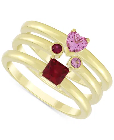Macy's Lab-grown Ruby (1/2 Ct. T.w.) & Lab-grown Pink Sapphire (1/3 Ct. T.w.) Stack Look Ring In 14k Gold O In Ruby And Pink Sapphire