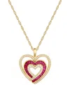 Macy's Lab-grown Ruby (1/2 Ct. T.w.) & Lab-grown White Sapphire (3/8 Ct. T.w.) Triple Heart 18" Pendant Nec In Ruby