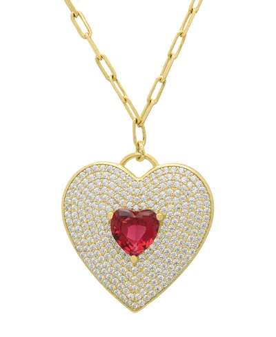 Macy's Lab-grown Ruby (1.28 Ct. T.w.) & White Sapphire (2.25 Ct. T.w.) Heart Pendant Necklace In 14k Gold O