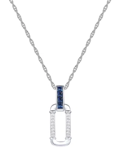 Macy's Lab Grown Ruby (1/3 Ct. T.w.) & Diamond (1/20 Ct. T.w.) Oval 18" Pendant Necklace In 14k Gold-plated In Sapphire