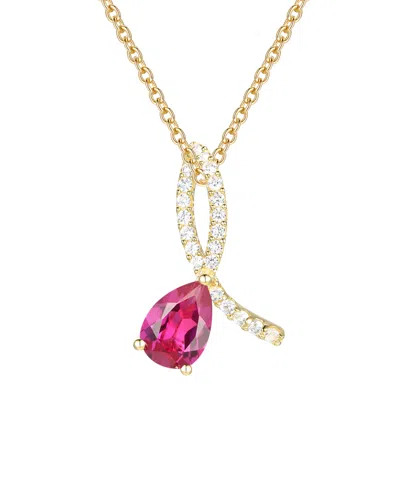 Macy's Lab Grown Ruby (1-3/8 Ct. T.w.) & Lab Grown White Sapphire (1/5 Ct. T.w.) Pendant Necklace In 14k Go In Yellow