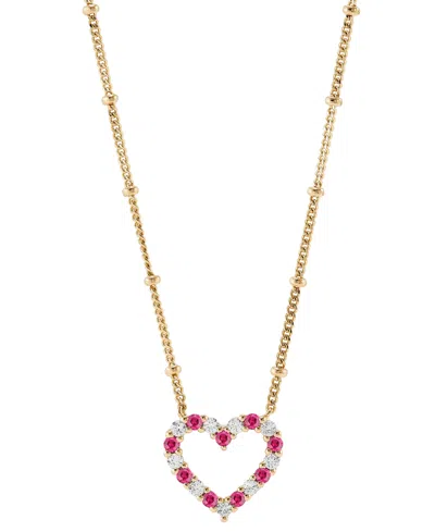 Macy's Lab-grown Ruby (1/4 Ct. T.w.) & Lab-grown White Sapphire (1/4 Ct. T.w.) Heart Pendant Necklace In 14