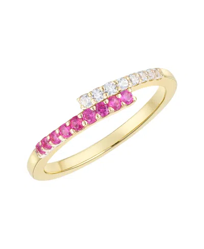 Macy's Lab-grown Ruby (1/4 Ct. T.w.) & White Sapphire (1/5 Ct. T.w.) Ring In 14k Gold Over Sterling Silver In Brown