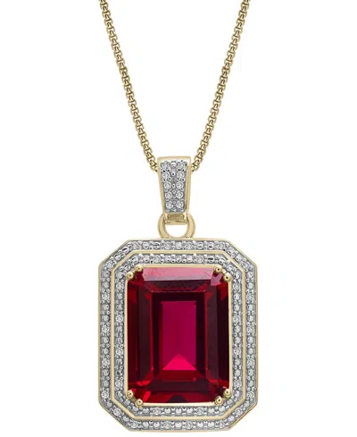 Macy's Lab Grown Ruby (16-5/8 Ct. T.w.) & Diamond (1/4 Ct. T.w.) Rectangular Pendant Necklace In 14k Gold-p