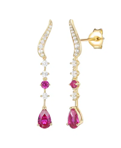 Macy's Lab-grown Ruby (1/6 Ct. T.w.) & White Sapphire (1/2 Ct. T.w.) Earring In 14k Gold Over Sterling Silv In Pink