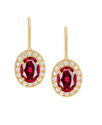 Macy's Lab-grown Ruby (1.90 Ct. T.w.) & Lab-grown White Sapphire (0.16 Ct. T.w.) Halo Earrings In 14k Gold  In Multi