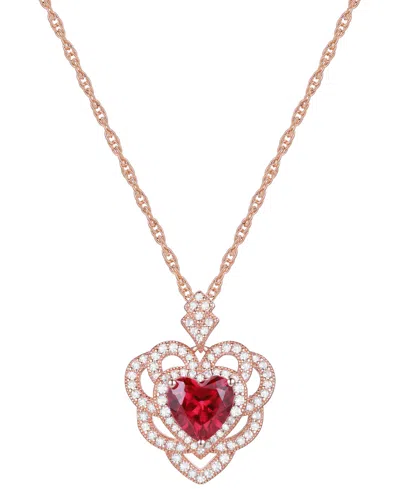 Macy's Lab-grown Ruby (2-1/5 Ct. T.w.) & Lab-grown White Sapphire (1/2 Ct. T.w.) Heart 18" Pendant Necklace