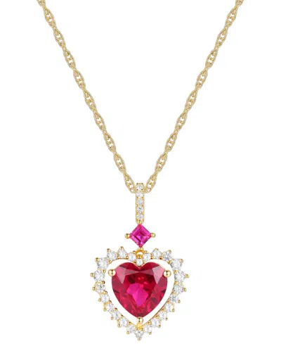 Macy's Lab Grown Ruby (2-5/8 Ct. T.w.) & Lab Grown White Sapphire (1/3 Ct. T.w.) Heart 18" Pendant Necklace In Red
