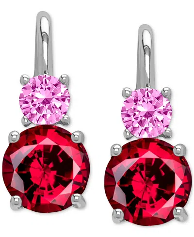 Macy's Lab Grown Ruby (3-1/5 Ct. T.w.) & Lab Grown Pink Sapphire (5/8 Ct. T.w.) Leverback Drop Earrings In 