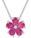 Macy's Lab-grown Ruby (3-3/4 Ct. T.w.) & Diamond Accent Flower 18" Pendant Necklace In Sterling Silver In Ruby