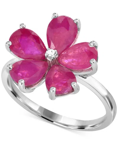 Macy's Lab-grown Ruby (3-3/4 Ct. T.w.) & Diamond Accent Flower Ring In Sterling Silver