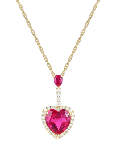 Macy's Lab Grown Ruby (3-3/8 Ct. T.w.) & Lab Grown White Sapphire (1/3 Ct. T.w.) Heart Pendant Necklace In 