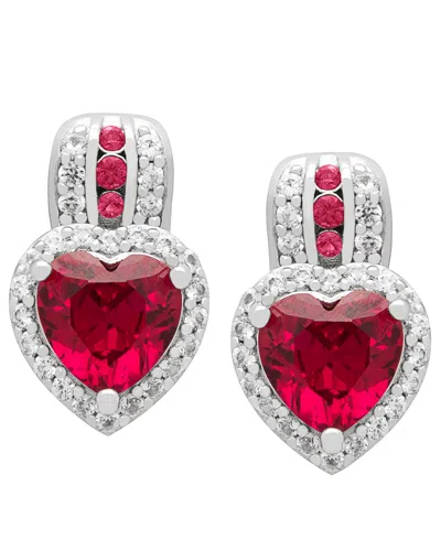 Macy's Lab Grown Ruby (3.3 Ct. T.w.) & Lab Grown White Sapphire (0.52 Ct. T.w.) Earrings In Sterling Silver In Metallic