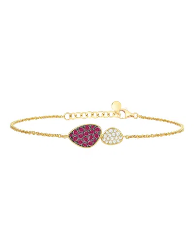 Macy's Lab Grown Ruby (3/4 Ct. T.w.) & Lab Grown White Sapphire (1/4 Ct. T.w.) Bracelet In 14k Gold Over St In Green