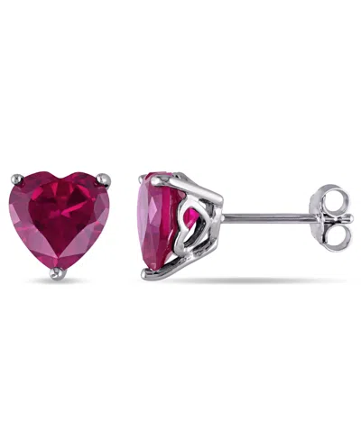 Macy's Lab Grown Ruby (5 1/2 Ct. T.w.) Heart Stud Earrings In Sterling Silver In Metallic