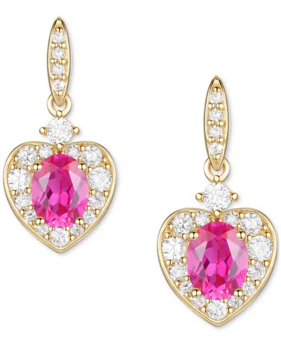 Macy's Lab Grown Ruby (5/8 Ct. T.w.) & Lab Grown White Sapphire (1/3 Ct. T.w.) Heart Halo Drop Earrings In 