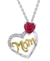 Macy's Lab Grown Ruby (7/8 Ct. T.w.) & Lab Grown White Sapphire (1/20 Ct. T.w.) Mom Heart 18" Pendant Neckl In Ruby