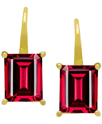 Macy's Lab Grown Ruby (8.6 Ct. T.w.) Drop Earrings In 14k Gold-plated Silver (also Available In White & Blu