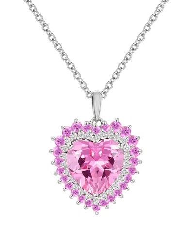 Macy's Lab-grown Ruby And White Sapphire Heart Pendant Necklace In 14k Gold Sterling Silver (also Available In Pink