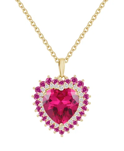 Macy's Lab-grown Ruby And White Sapphire Heart Pendant Necklace In 14k Gold Sterling Silver (also Available