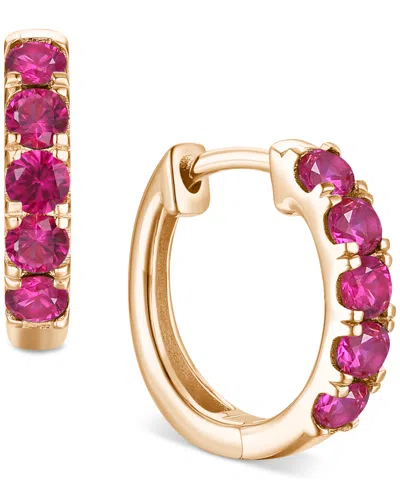 Macy's Lab Grown Ruby Five Stone Small Hoop Earrings (5/8 Ct. T.w.) In 10k Gold, 0.5" (also Available In Ci