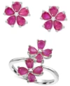Macy's Lab Created Ruby Flower Ring Stud Earrings Collection In Sterling Silver In Ruby