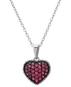 Macy's Lab Grown Ruby Heart Cluster 18" Pendant Necklace (7/8 Ct. T.w.) In Sterling Silver In Ruby