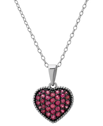 Macy's Lab Grown Ruby Heart Cluster 18" Pendant Necklace (7/8 Ct. T.w.) In Sterling Silver