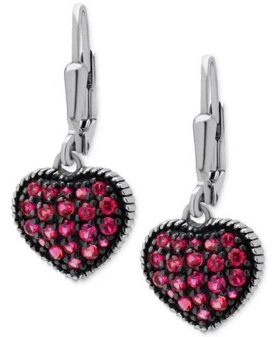 Macy's Lab-grown Ruby Heart Cluster Drop Earrings (1-1/4 Ct. T.w.) In Sterling Silver